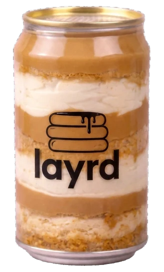 The Layrd Biscoff Cheesecake can — caramel, cheesecake cream and biscuit crumb.